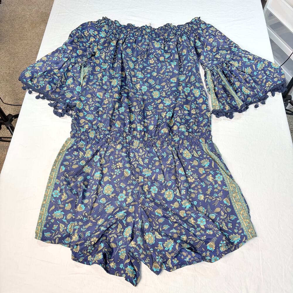 Raga Anthropologie floral silky short sleeve romper. Size L. boho, date night - Picture 7 of 7